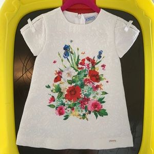 Mayoral Little Girl White Flower Dress, Floral Summer Dress, 18M
